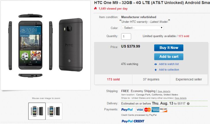 Fotografía - [Actualización: Volver A $ 349.99] [Trato Alerta] Desbloqueado Restaurado HTC uno M9 Por $ 379.99 Via Daily Deals eBay